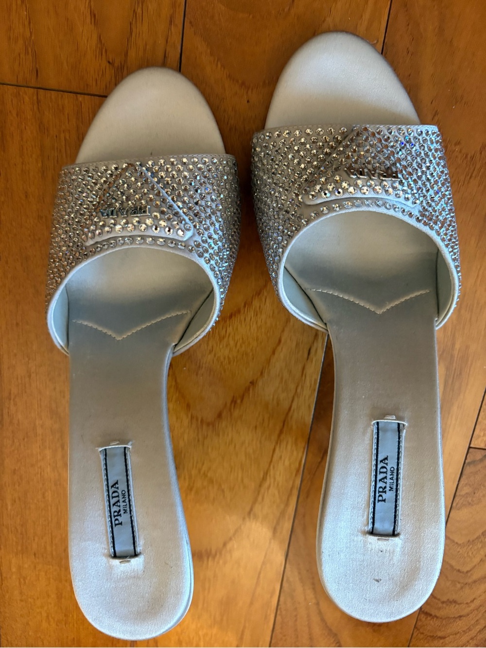 Prada Silver Crystal Slide Mules